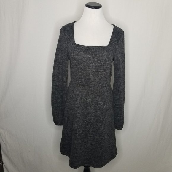 Xhilaration LS Square Neck Sweater Mini Dress Charcoal Gray - Picture 2 of 7